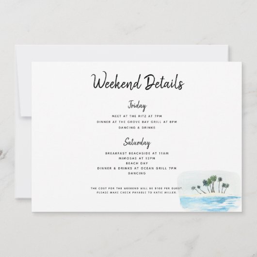 Beach Bikini Bachelorette Itinerary Einladung (Rückseite)