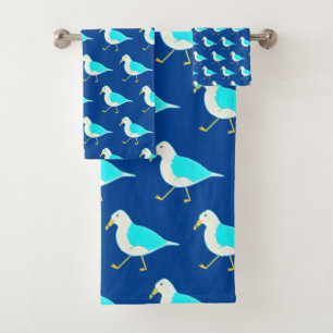 Beach Bird Art Blue Seagulls Badhandtuch Set