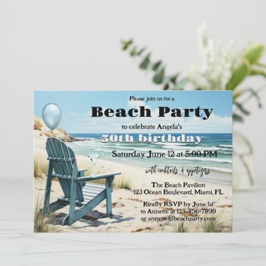 Beach Birthday Adult Summer Cocktail Party Einladung (Stehend Vorderseite)