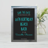 Beach Birthday Bash jedes Jahr jeder Name Einladun Save The Date (Stehend Vorderseite)