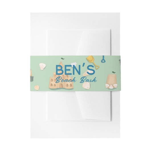 Beach Birthday Bash Sand Castle Babydusche Einladungsbanderole (Vorderseite Beispiel)