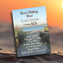 Beach Birthday Boardwalk Sand Unisex Party Einladung