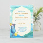 Beach Birthday Cocktail Party Blue Lagoon Einladung (Stehend Vorderseite)