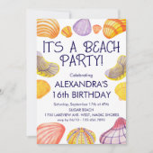 Beach Birthday Einladung mit Aquarellfarben-Musche (Vorderseite)