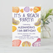 Beach Birthday Einladung mit Aquarellfarben-Musche (Stehend Vorderseite)