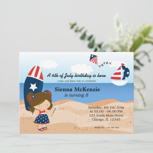 Beach Birthday Independence Day Party Einladung (Stehend Vorderseite)