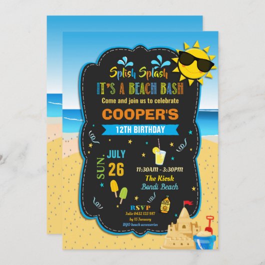 Beach Birthday Party Bash Sand Castle Summer Boy Einladung (Vorne/Hinten)