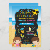 Beach Birthday Party Bash Twins Siblons Boy Girl Einladung (Vorne/Hinten)