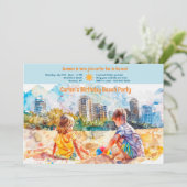 Beach Birthday Party Einladung (Stehend Vorderseite)