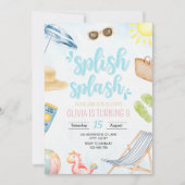 Beach Birthday Party Einladung, Schwimmen Geburtst Einladung (Vorderseite)