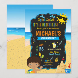 Beach Birthday Party Pool Boy Summer Dark Skin Einladung