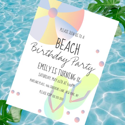 Beach Birthday Party Pool Dreh Flop Ball Einladung