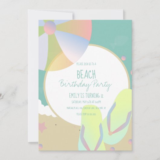 Beach Birthday Party Sand Beach Ball Einladung (Vorderseite)