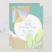 Beach Birthday Party Sand Beach Ball Einladung (Vorne/Hinten)