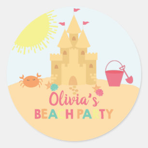 Beach Birthday Party Sandburg Runder Aufkleber