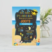 Beach Birthday Party Summer Blond Boy Einladung (Stehend Vorderseite)