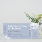 Beach Birthday Trip Boarding Pass Ticket Aquamarin Einladung (Stehend Vorderseite)