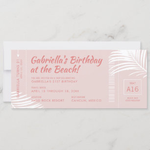 Beach Birthday Trip Ticket Boarding Pass Rosa Einladung