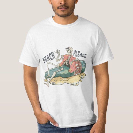 "Beach Bitte" Skeleton & Beer T-Shirt (Vorderseite)