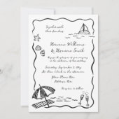 Beach Black Hand Drawn QR UAWG All-in-One Hochzeit Einladung (Vorderseite)