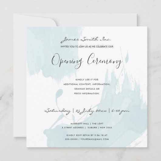 BEACH BLAUE WATERCOLOR BRUSHSTROKE ÖFFNUNGSZEREMON EINLADUNG (Vorderseite)