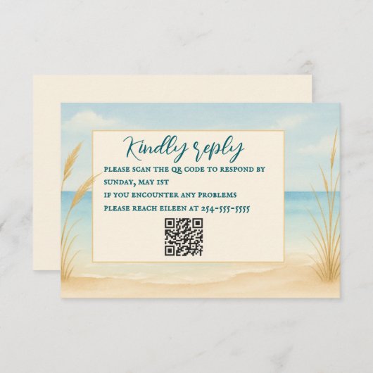 Beach Bliss QR Code RSVP Card (Vorne/Hinten)
