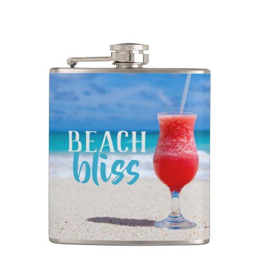 Beach Bliss Tropischer Cocktail Sandy Beach Flachmann (Vorderseite)
