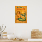 Beach Blonde Pin-Up Mermaid Retro Coastal Life Art Poster (Küche)