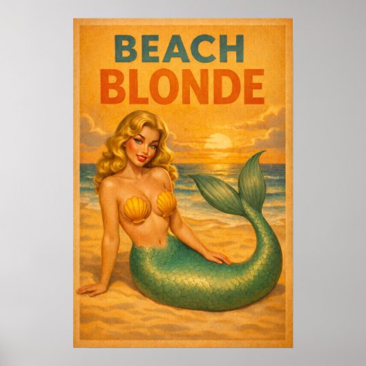 Beach Blonde Pin-Up Mermaid Retro Coastal Life Art Poster (Vorne)