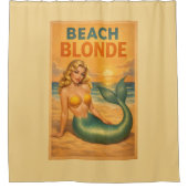 Beach Blonde Pin-Up Mermaid - Yellow Retro Coastal Duschvorhang (Vorderseite)