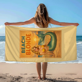 Beach Blonde Pin-Up Mermaid - Yellow Retro Coastal Strandtuch