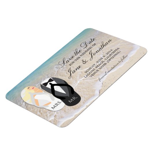 Beach Blonde Tropical Wedding Deluxe Save the Date Magnet (Linke Seite)