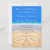 Beach Blue 2 Herz im Sand Wedding Einladung (Vorderseite)