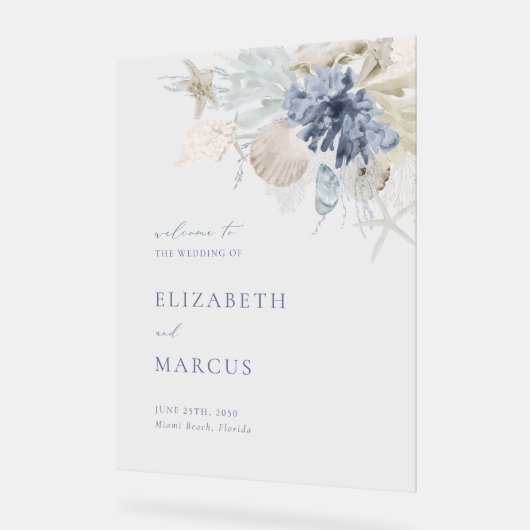 Beach Blue Acrylic Wedding Welcome Sign Acrylschild (Winkel)