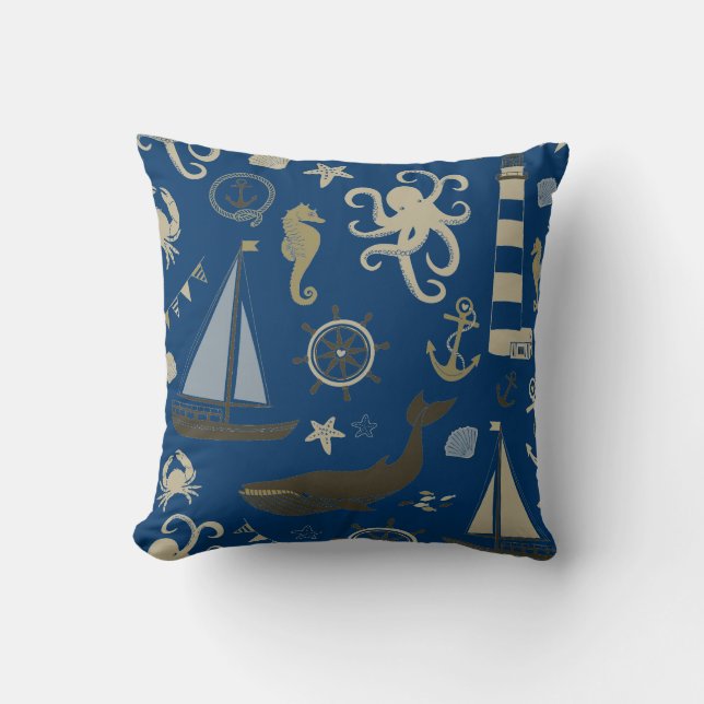 Beach Blue Beige Ocean Kissen (Vorderseite)