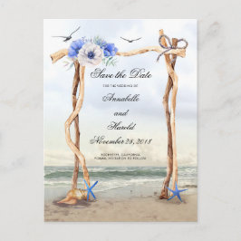 Beach Blue Blumen Save the Date Ankündigungspostkarte