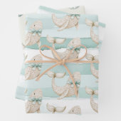 Beach Blue Coastal White Whale Stripes Christmas Geschenkpapier Set (Beispiel)
