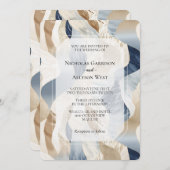 Beach Blue Cream Sand Ivory Abstrakt Wedding Einladung (Vorne/Hinten)