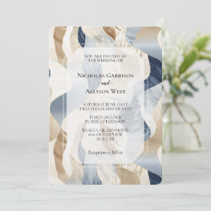 Beach Blue Cream Sand Ivory Abstrakt Wedding Einladung