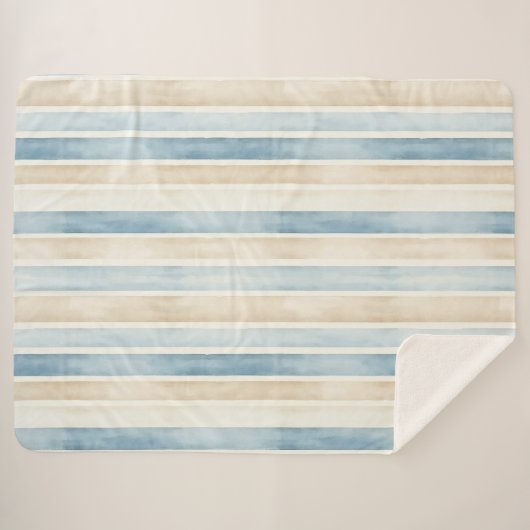 Beach Blue Cream Stripes Sherpadecke (Vorderseite (Horizontal))