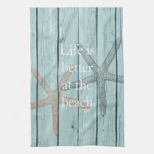 Beach Blue Imitats Wood Starfish Geschirrtuch (Vertikal)