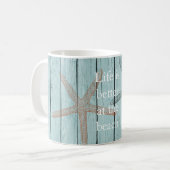 Beach Blue Imitats Wood Starfish Kaffeetasse (Vorderseite Links)