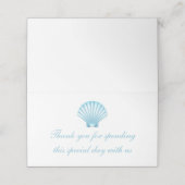 Beach Blue Nautical Seashell Wedding Vielen Dank Platzkarte (Außenseite Aufgefaltet)