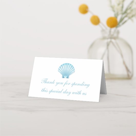 Beach Blue Nautical Seashell Wedding Vielen Dank Platzkarte (Vorderseite)