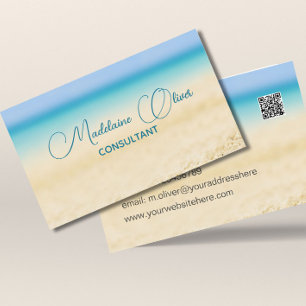 Beach Blue Ocean Coastal QR Code Modern Visitenkarte