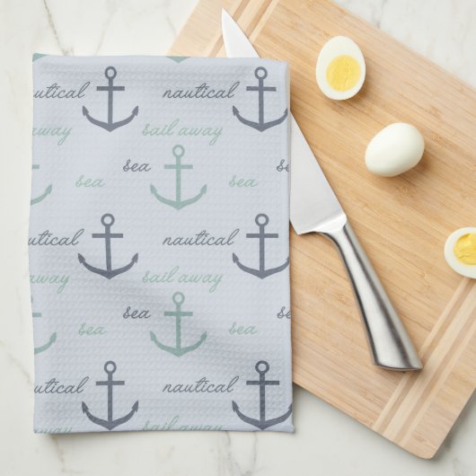 Beach Blue Ocean Nautical Sea Anchors Küchentuch (Viertel Falte)