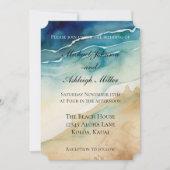 Beach Blue Ocean Sand Wedding Einladung (Vorderseite)