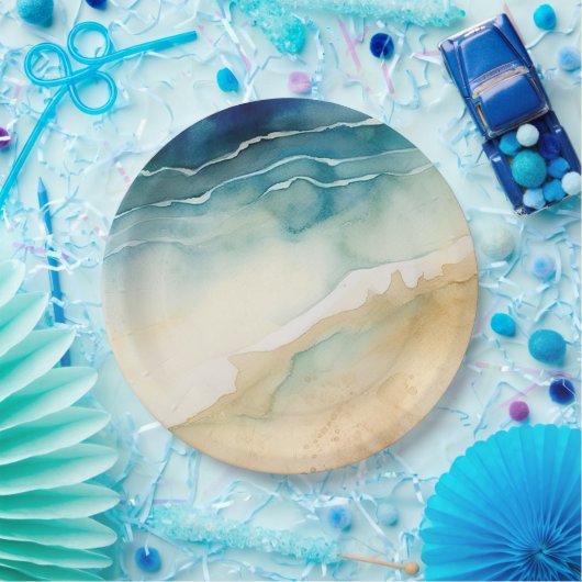 Beach Blue Ocean Sand Wedding Pappteller (Party)