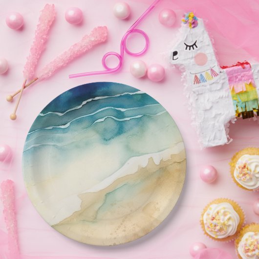 Beach Blue Ocean Sand Wedding Pappteller (Party)