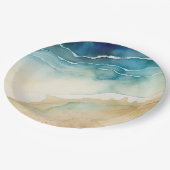 Beach Blue Ocean Sand Wedding Pappteller (Schrägansicht)